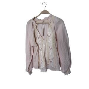 Free People Sivan Embroidered Blouse Top Soft‎ Pink Lace Size XS new